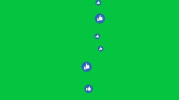 Facebook like button icon flying up animation, video post live reaction viral view like increasing green screen video