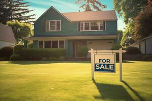 Family house for sale in suburban neighborhood. Generative AI photo