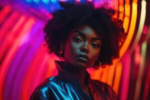 Blsck woman portrait on abstract colorful background. photo