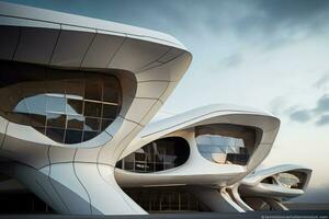 futurista edificio exterior. moderno arquitectura. generativo ai foto