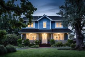 Traditional american house facade in suburb. photo