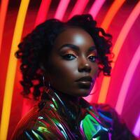 Blsck woman portrait on abstract colorful background. photo