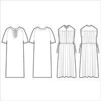 Ladies Short Sleeve Long Dress Vector Template