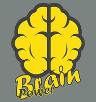 A brain, brain power words, brain shape, a sign and tag for genius and clever people, yellow and grey, brain vector illustration, brainstorming, science geek logo, icon for artificial intelligence