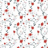 seamless Pattern red flowers and vines on white background minimal Design photo