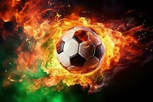 Soccer ball in fire. Burning ball. Generative AI photo