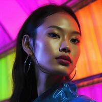 Asian woman portrait on abstract colorful background. photo