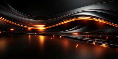Abstract golden metal lines over black background with copy space. photo