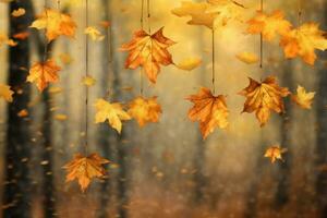 Autumn falling leaves background. Illustration AI Generative photo