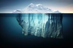 Iceberg with hidden part under water in ocean. Generative AI photo