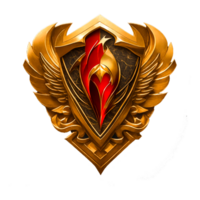 A gothic golden shield high fantasy in gold and red, highly detailed png