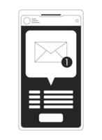 Notification on smartphone bw concept vector spot illustration. New message 2D cartoon flat line monochromatic object for web UI design. Receiving email editable isolated outline hero image