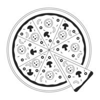 Fast food pizza flat monochrome isolated vector object. Traditional italian dish. Editable black and white line art drawing. Simple outline spot illustration for web graphic design