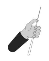 Holding pointer stick flat line black white vector character hand. Editable outline person body part. Teacher stick. Educational equipment simple cartoon isolated spot illustration for web design