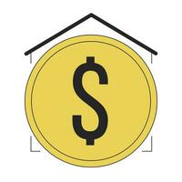 Mortgage for real estate flat line color isolated vector object. Big golden coin inside room. Editable clip art image on white background. Simple outline cartoon spot illustration for web design