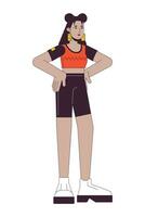 Latina woman in workout clothes flat line color vector character. Editable outline full body person on white. Leggings young adult female simple cartoon spot illustration for web graphic design