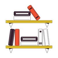 Studying bookshelves flat line color isolated vector object. University student book shelf. Editable clip art image on white background. Simple outline cartoon spot illustration for web design