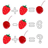 matemáticas juego contar cómo muchos de ellos allí son. contar cómo muchos Cereza son más y menos fresas png