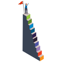 A man ascending career ladder. Concept of business goal achieving, development, progress or growth. png