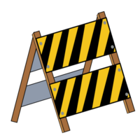 Road barrier with yellow stripes. Under construction, warning barrier. Cartoon minimal style. png