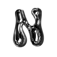 N alphabet with y2k liquid metallic chrome effect png