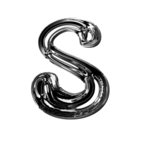 S alphabet with y2k liquid metallic chrome effect png