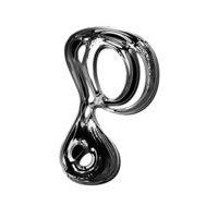 P alphabet with y2k liquid metallic chrome effect png