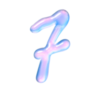 Seven number alphabet with y2k liquid pastel hologram chrome effect png