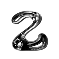 Two number alphabet with y2k liquid metallic chrome effect png