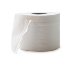 Single roll of white tissue paper or napkin prepared for use in toilet or restroom isolated with clipping path and shadow in png file format