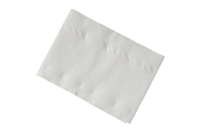 Top view of single folded piece of white tissue paper or napkin isolated with clipping path in png file format.