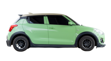 Single lovely small light green car or mini car isolated with clipping path in png file format