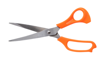 Multipurpose scissors with orange handle isolated with clipping path in png file format.