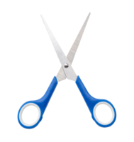 Small kid scissors with blue handle isolated with clipping path in png file format