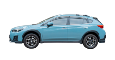 leggero blu hatchback auto isolato con ritaglio sentiero nel png file formato