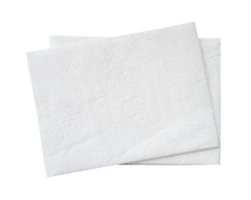 Top view of two folded pieces of white tissue paper or napkin in stack isolated with clipping path in png file format.