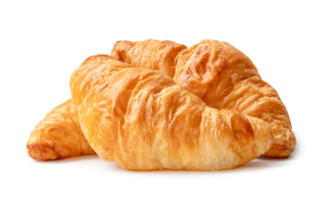 Three piece of croissant in stack isolated with clipping path and shadow in png file format