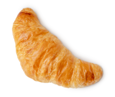 Top view of single croissant isolated with clipping path and shadow in png file format