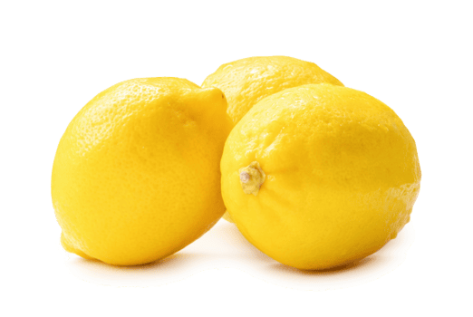 Three whole fresh beautiful yellow lemons in stack isolated with clipping path and shadow in png file format