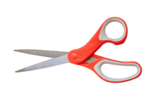 multipurpose scissors with orange handle isolated with clipping path. in png file format