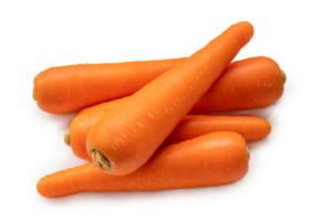 Fresh orange carrots in stack isolated with clipping path and shadow in png file format Close up of healthy vegetable root