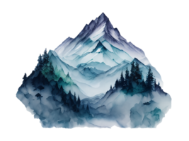 AI Generative Watercolor mountain. Wild landscape element. scattered watercolor. png