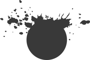 Round spot with splashes, an explosion of paint, drops, splashes coming from circle. Design element. png