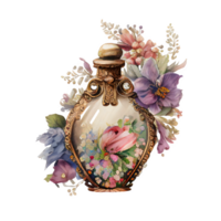 watercolor perfume bottle flakon AI Generative png