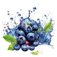 watercolor blueberries with splash AI Generative png