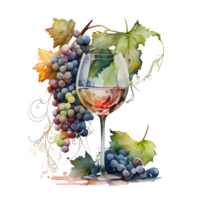 aquarelle du vin les raisins ai génératif png