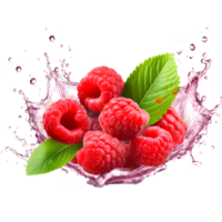 Raspberries  with water splash AI Generative png