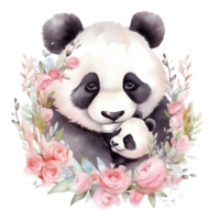 waterverf panda met baby ai generatief png