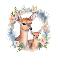 Watercolor deer with baby AI Generative png