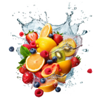 sliced fruits with water splash png